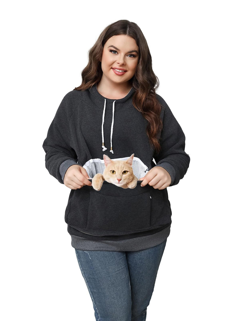 Unisex Cat Pouch Hoodie Long Sleeve Kitten Puppy Holder Hoodies Front Large Pouch Pet Carrier Sweatshirt Dark Grey 3X-Large - PawsPlanet Australia