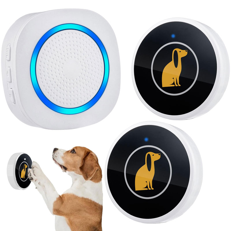 Smart Dog Door Bell Wireless Puppy DoorBell for Potty Training, Dog Bells to go Outside, IP55 Waterproof Bells for Dogs to Ring to go Potty (1 Receiver+2 Button) 2 Buttons + 1 Receiver - PawsPlanet Australia
