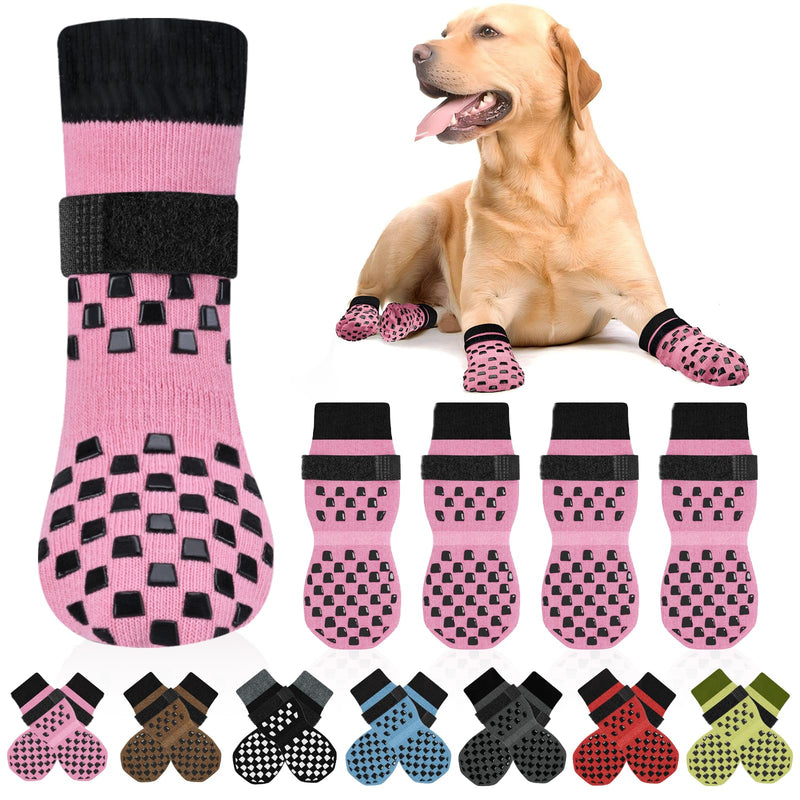 Anti Slip Dog Socks to Prevent Licking Paws, Dog Shoes for Hot/Cold Pavement, Dog Boots on Hardwood Floors, Traction Control Dog Booties & Paw Protectors for Small Medium Large Senior Dogs Pink L(Pack of 4) - PawsPlanet Australia