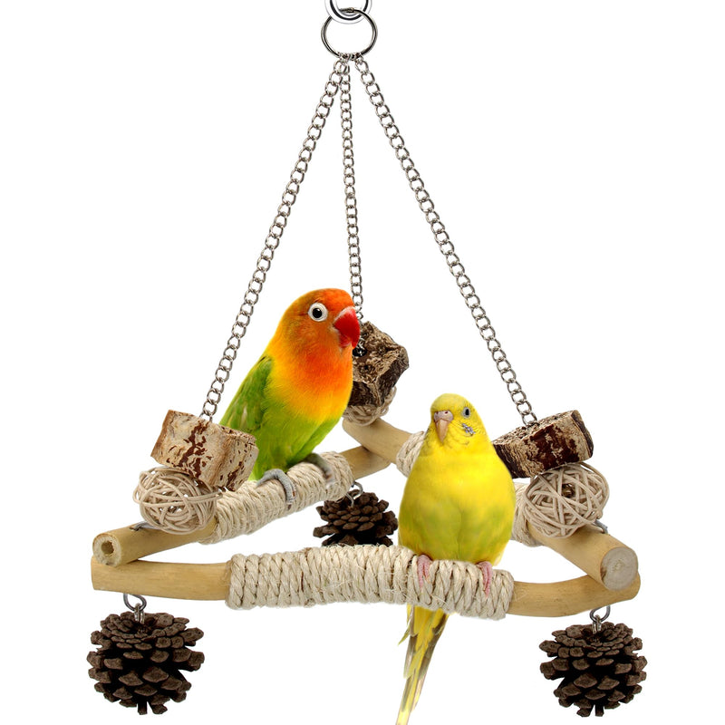 Bird Swing for Cage with Chew Toys, 3 Sisal-Wrapped Parrot Perches & Stable Triangle Design, Wooden Hanging Parakeet Toys Swing for Cockatiel Lovebirds Conures Quaker Balance Training - PawsPlanet Australia