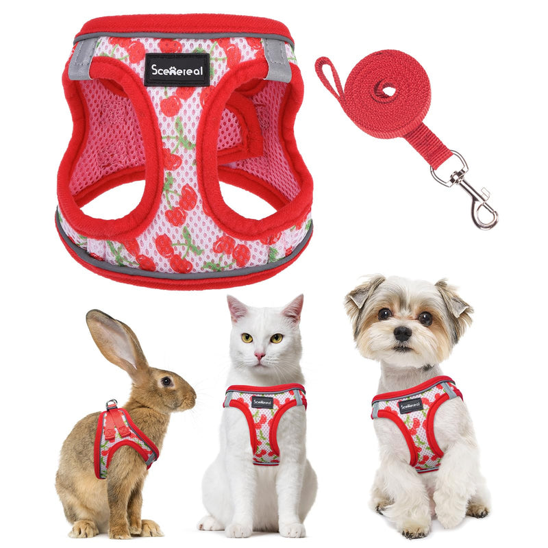 SCENEREAL Cat Harness & Leash Set Escape Proof - Adjustable Air Mesh Vest with Reflective Strips for Kittens, Puppies, Rabbits, Cherry S Small(Chest Adjustable 11.5-13in) - PawsPlanet Australia