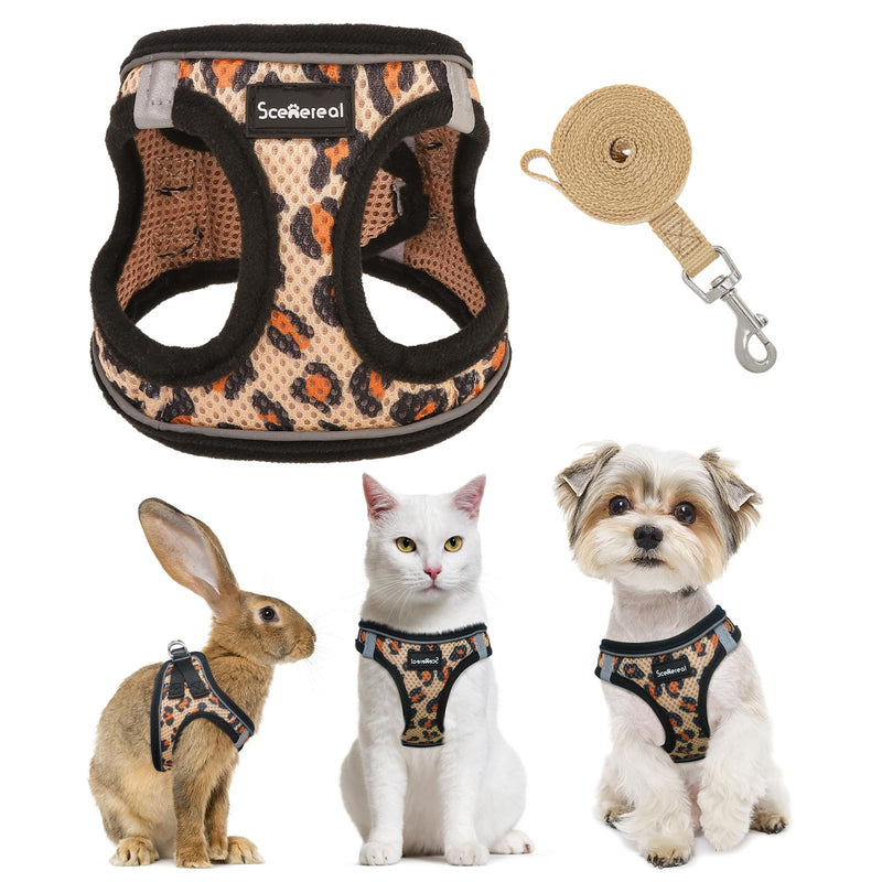 SCENEREAL Cat Harness & Leash Set Escape Proof - Adjustable Air Mesh Vest with Reflective Strips for Kittens, Puppies, Rabbits, Khaki Leopard M Medium(Chest Adjustable 13-14.5in) - PawsPlanet Australia