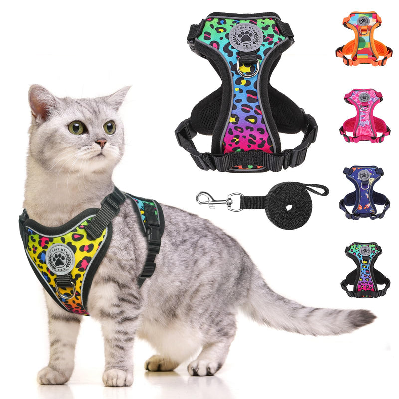 BEAUTYZOO Escape Proof Cat Harness and Leash for Walking, Soft Adjustable Cute Vest for Small to Large Cats, Reflective Breathable Easy-Control Outdoor Jacket, Kitten Harness and Leash Set, Leopard, M Medium (Chest: 16 - 20") Leopard Print