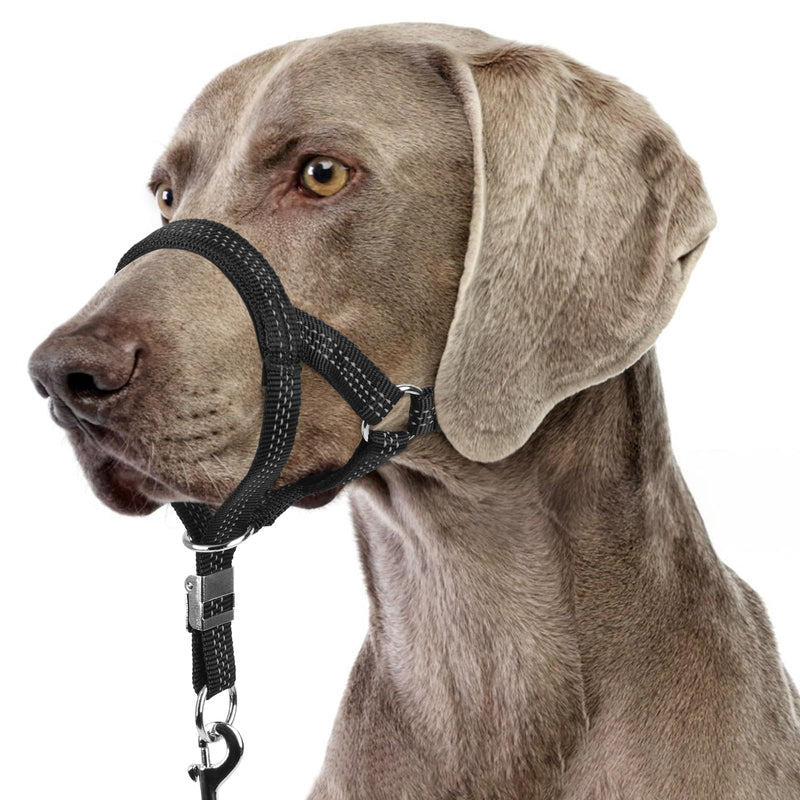 BARKLESS Sturdy No Pull Head Collar for Medium Large Dogs, Gentle Reflective Head Halter with Safety Link, Adjustable Nylon Dog Training Muzzle Leash for Walking Control (Black, XL) Black XL(Snout 10¼”-13”)