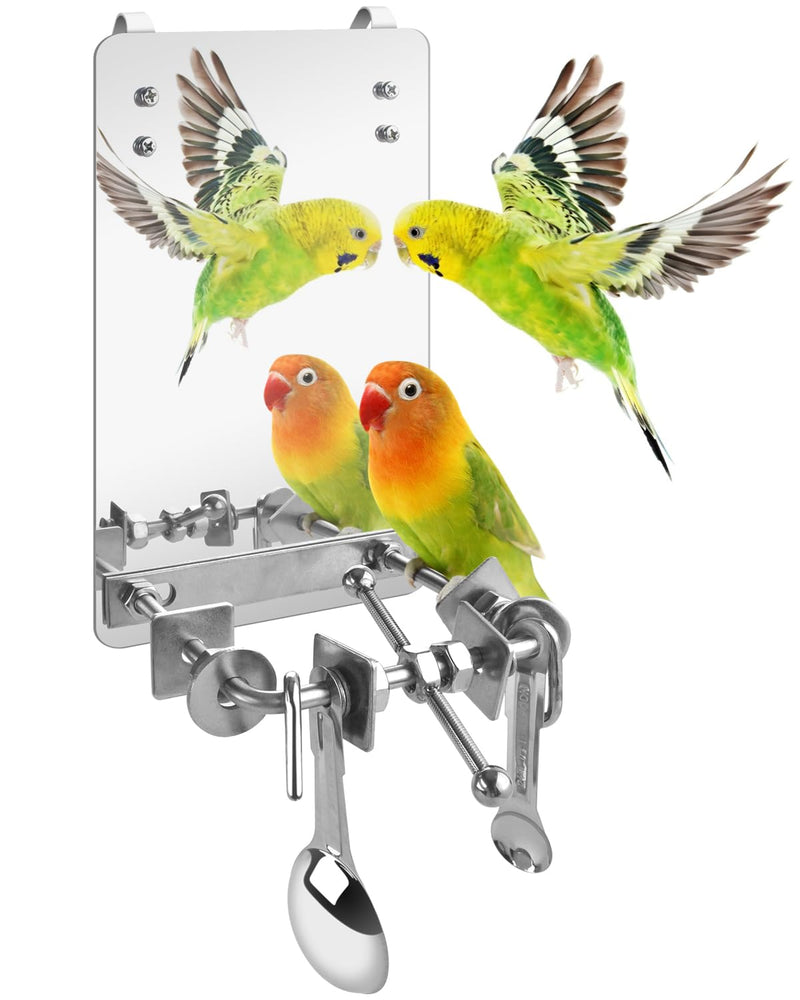Bissap Bird Toy, 9'' Stainless Steel Cockatoo Mirror with Perch Stand Swing for Medium Lagre Cockatiel African Gray Cockatoos Amazon and Similar Sized Pet Birds Bird Cage Accessories - PawsPlanet Australia