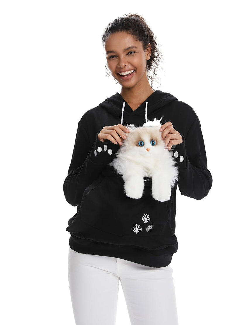 Cat Pouch Hoodie Kitten Puppy Holder Pullover Top Large Pouch Pet Carrier Sweatshirt for Women Black 4X-Large - PawsPlanet Australia