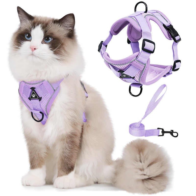 No Pull Dog Harness with Leash Set for Small Sized Dog, Reflective Adjustable No Choke Front Clip Cat Vest Harness with Breathable Mesh, Comfortable Soft Padded Pet Vest, Purple S S (Neck 9.63-12.78'' Chest 10.42-14.35'') - PawsPlanet Australia