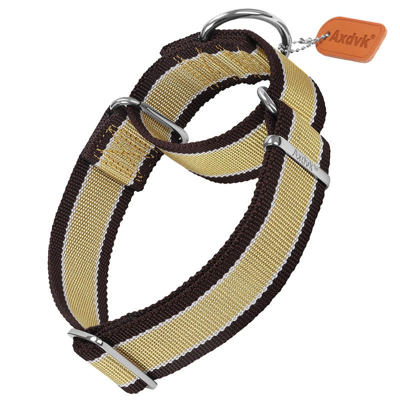 Martingale Collar 1.5 Inch Wide 1600D Extra Strong Anti Escape Nylon Dog Collar, No Pull Heavy Duty Pet Collars with 3-Color Stripe for Medium to Large Dogs (L, Khaki & Dark Brown) Large: 17" -26" - PawsPlanet Australia