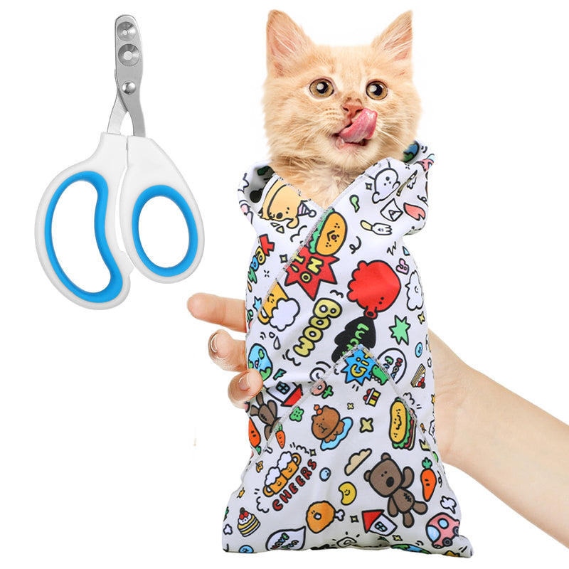 Cat Grooming Wrap Self-Adhesive Cat Swaddle Restraint with Nail Clipper Anti Bite Scratch Escape Pet Burrito Blanket Tool Supplies for Nail Trimming Clipping Cutting Teeth Brushing Ear Cleaning - PawsPlanet Australia