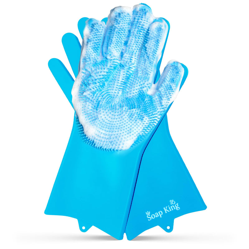 Pet Grooming Gloves for Dogs Silicone Dog bath Gloves with Soft Bristles, 5 finger design Grip Puppy & Cat washing Gloves for Grooming, massage, Scrubbing, Deshedding & Cleaning 1 pair Large Blue - PawsPlanet Australia