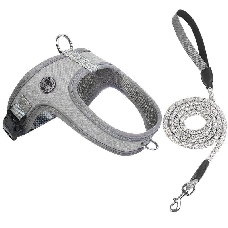 Dog Harness and Leash Set, No Pull Saddle Style Pet Harness, Breathable Mesh Adjustable Reflective Dog Vest for Dogs and Cat Medium Small Harness 2 D-Rings, Grey, M - PawsPlanet Australia