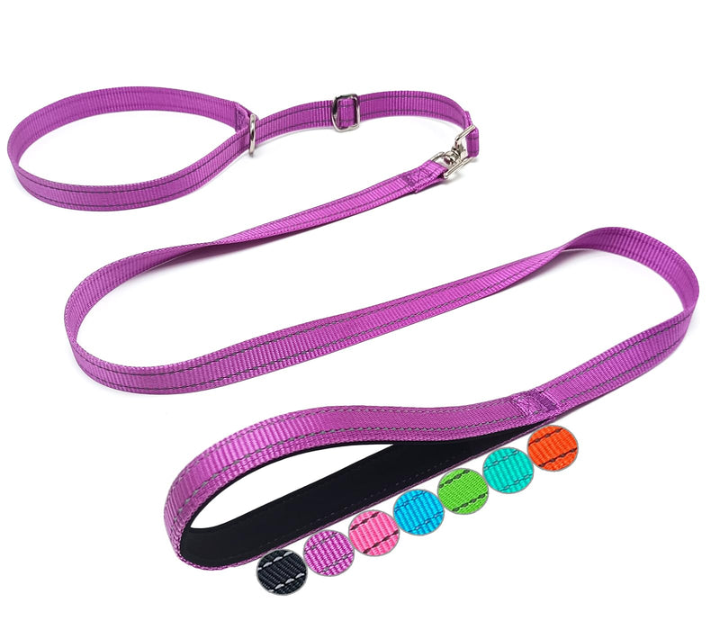 Slip Leash Dog Training Lead, Reflective Tangle-Free Adjustable No Pull Control Leash, 6 FT 3/4" Flat Wide Nylon with Padded Handle for Small Medium Dogs, Purple 3/4" x 6ft - PawsPlanet Australia