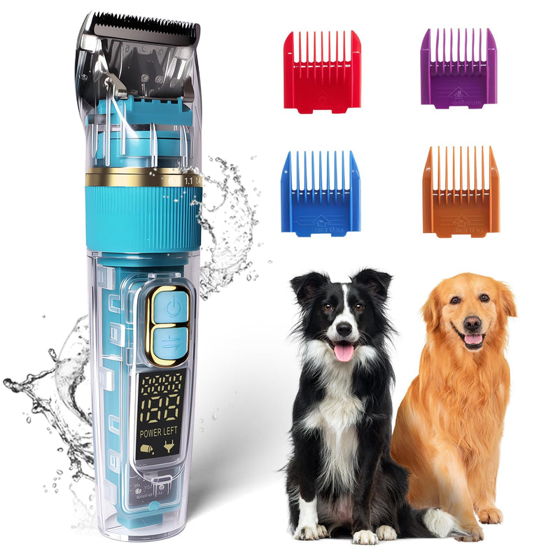 Dog Clippers for Grooming Thick Hair - Professional 50dB Low Noise Cordless Clipper with Titanium Blades & Detachable IPX5 Waterproof Head for Matted Coats, Dogs, Cats and All Pets Cyan Blue - PawsPlanet Australia