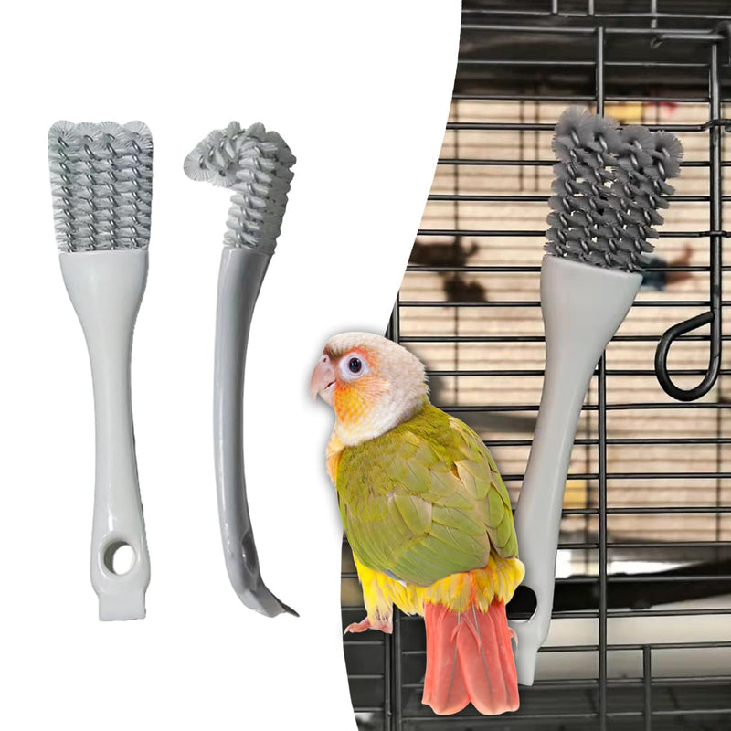 2-in-1 Bird Cage Cleaning Brush & Poop Remover with Long Handle – Scraper, Curved Brush for Parrot Cages, Kennels, and Perches – Rust-Resistant Pet Habitat Cleaning Tool (2 Pcs) (Grey+White) Grey+white - PawsPlanet Australia