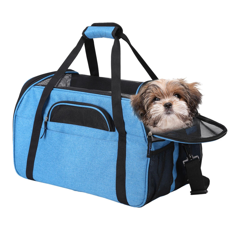 Dog Purse Carrier for Small Dogs, Soft-Sided Tote Bags with Pocket Dog Travel Supplies Portable Dog Sling with Anti-Slip Bottom (Turquoise-17in)