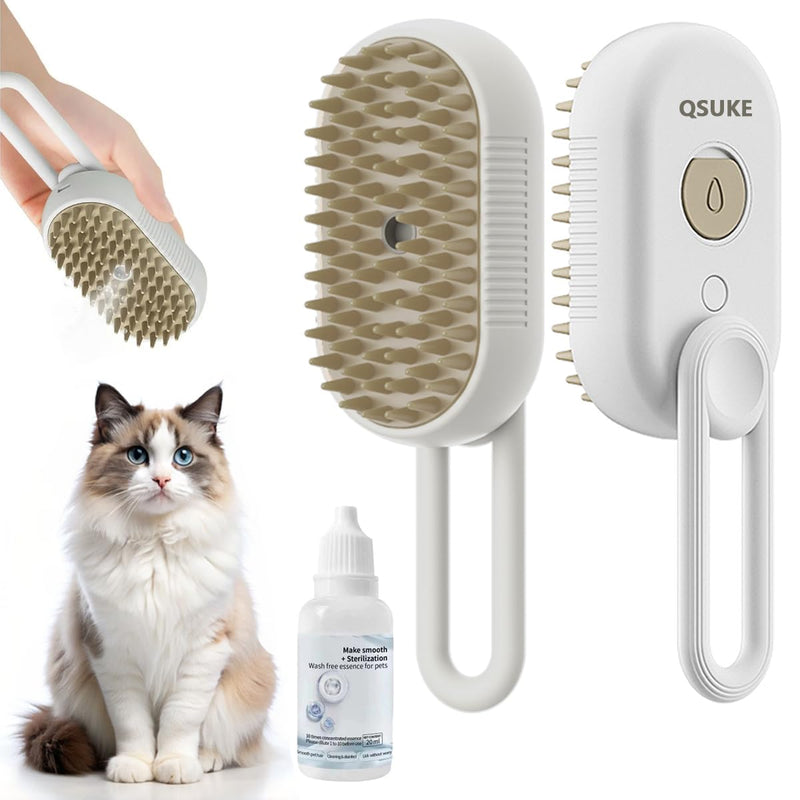 Cat Steam Brush, 3 in 1 Pet Steam Cats Brushes Rechargeable Anti-Static Grooming Brushe, Vibration Massage Cleaning Shedding & Combing Multifunctional Hair Removal Comb for Cats Dog (White) White - PawsPlanet Australia