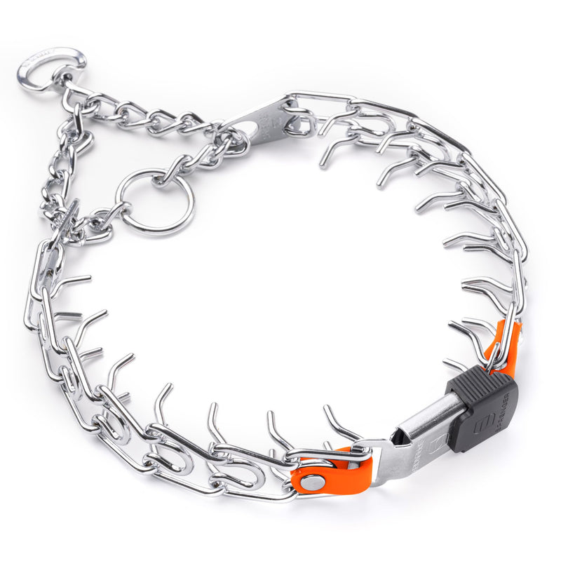 Herm Sprenger Chrome Plated Steel Dog Collar with Short Links and Quick Release ClicLock Buckle and Biothane Insert Made in Germany 20in x 3.0mm (Neck Size up to 16-17in) (Hunter Orange) Hunter Orange - PawsPlanet Australia