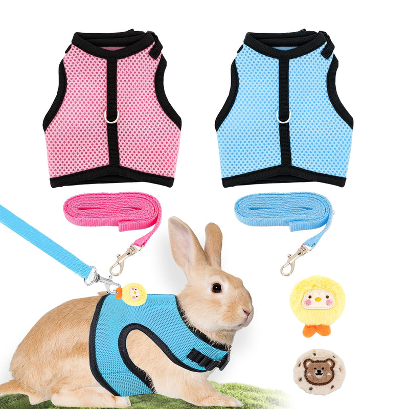 4-Pack Rabbit Harness and Leash Set, Rabbit Leash and Harness Set Escape Proof, Adjustable, with 2 Pendants, for Ferrets Pigs Puppies Small Animals Pets Outdoor Walking Supplies (Pink/Blue) - PawsPlanet Australia