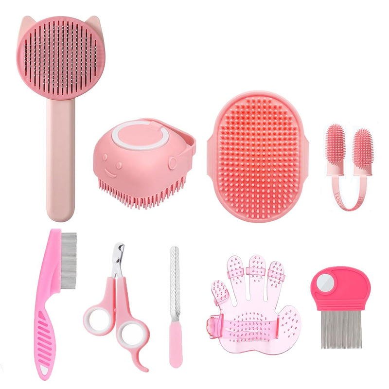 9PCS Pet Gromming Kit?Cleaning Brush Removes Loose Hair, Pet Bath Brush,Shampoo Brush, Nail Clipper, Flea Comb for Dogs&Cats and Small Animal Grooming Kit. 9PCS - PawsPlanet Australia