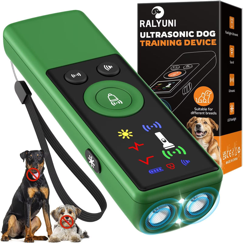 Ultrasonic Dog Bark Deterrent Device, Anti-Barking Control Device with LCD Screen & 3 Modes, Dog Training Tools to Stop Bad Behaviors, Safe Trainer Up to 35ft for Indoor Outdoor Use-03 Army Green