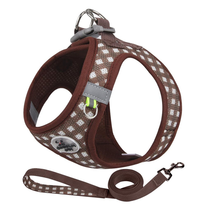 Small Dog Harness and Leash Set, Step in No Pull Adjustable Reflective Pet Harness, Soft Mesh Plaid Vest Harnesses for Small Dogs & Cats Easy Walk Outdoor Hiking Running, Chocolate XS Extra Small - PawsPlanet Australia
