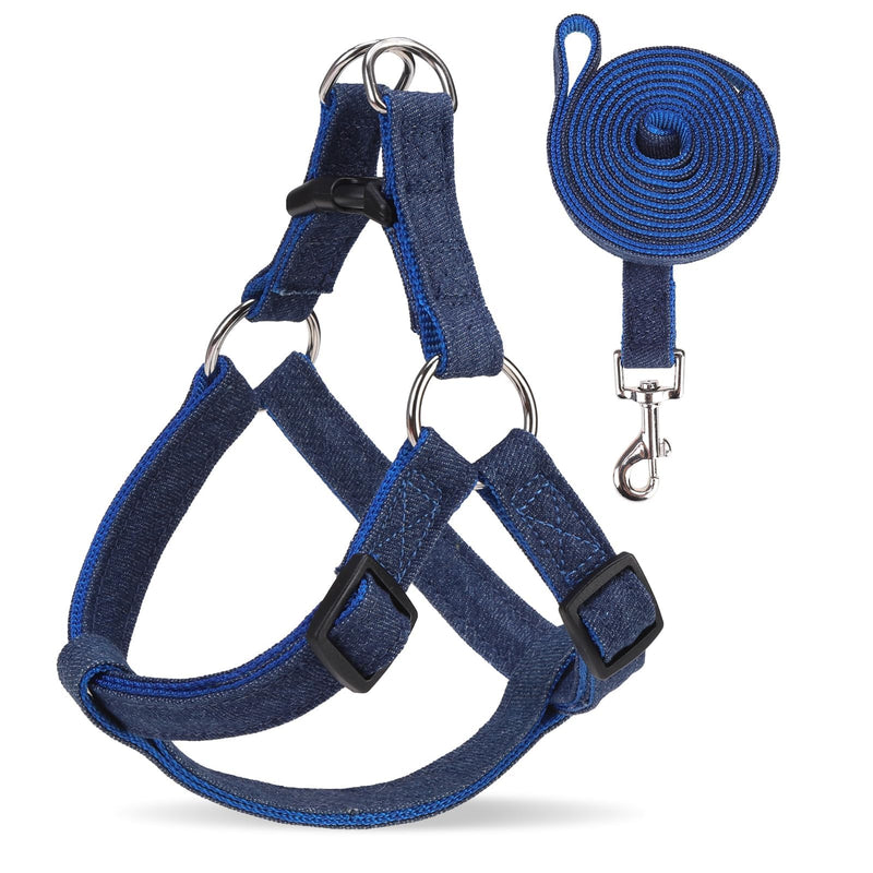 BINGPET Dog Harness Leash Set,Adjustable No Pull Step in Dog Harness,Stylish Denim Puppy Harness for Small and Medium Dogs Easy Walk Training Running(Blue,M) Blue M(17"-23" Chest Girth) - PawsPlanet Australia