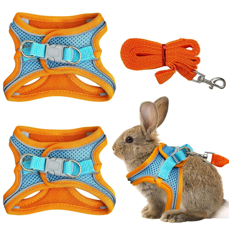 PINVNBY 2 Pack Bunny Hsrness and Leash Set Adjustable Rabbit Harness with Reflective Strips Double Buckle Pet Vest Eescape Proof for Small Rabbit Kitten Puppy Walks Accessories (Orange Blue, M) Orange Blue(Mesh Style) - PawsPlanet Australia