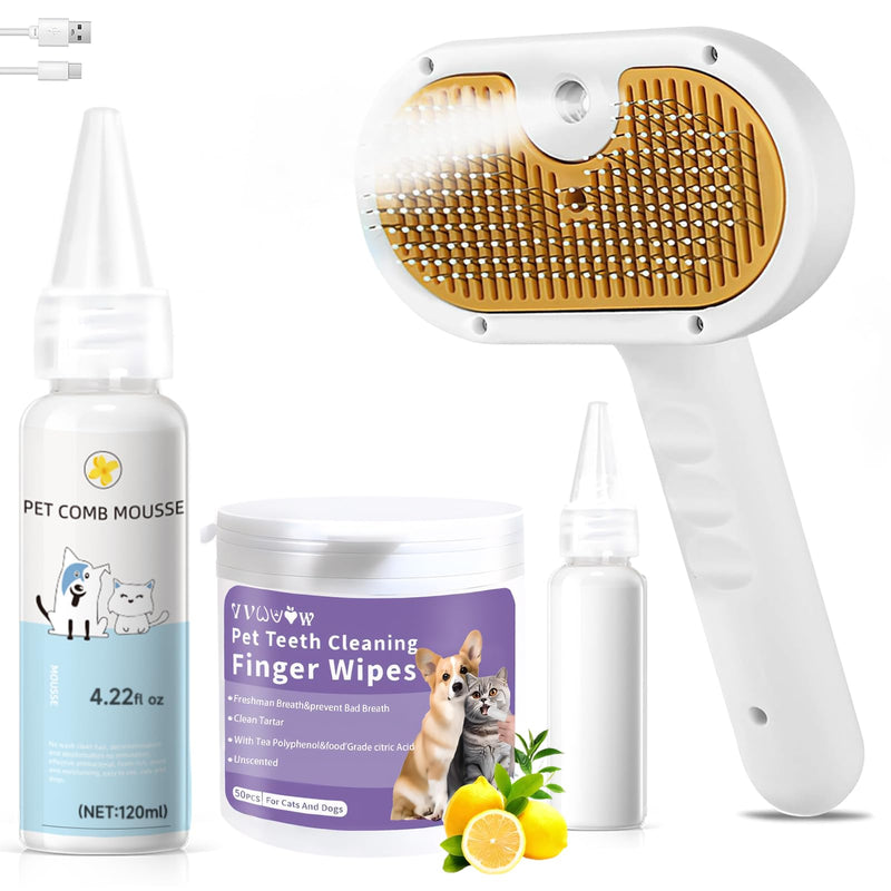 Pet Steam Brush for Dog & Cat – shower bath brush – Steam for Shedding & Grooming Water Brush for Long & Short Haired Pets Spritz Defur Comb 3-in-1 Spray Hair Removal Comb 7.8"-171ML