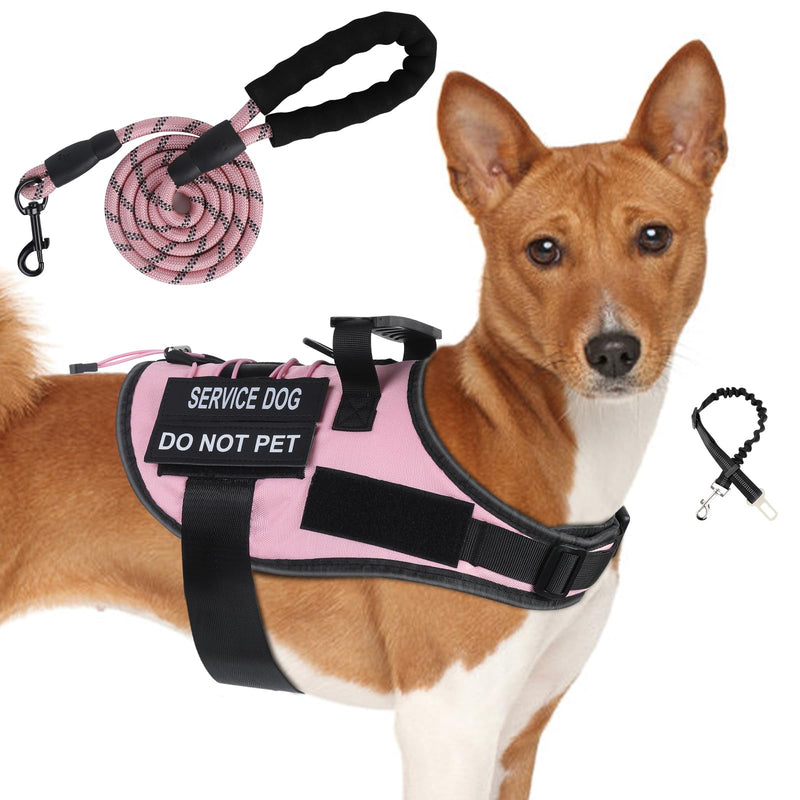 No Pull Dog Harness Small Medium Sized Dog, Service Dog Harness and Leash Set with 4 Patches, Adjustable Easy Walk Dogs Harnesses with Handle, Dogs Vest Harnesses French Bulldog, Chihuahua(Pink, M) Pink - PawsPlanet Australia