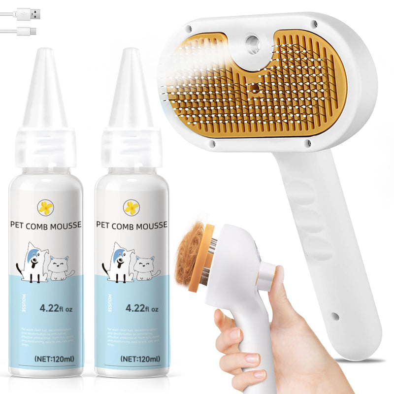 Pet Steam Brush for Dog & Cat – shower bath brush – Steam for Shedding & Grooming Water Brush for Long & Short Haired Pets Spritz Defur Comb 3-in-1 Spray Hair Removal Comb Includes 2*Waterless Shampoo 7.8"-2*Shampoo - PawsPlanet Australia
