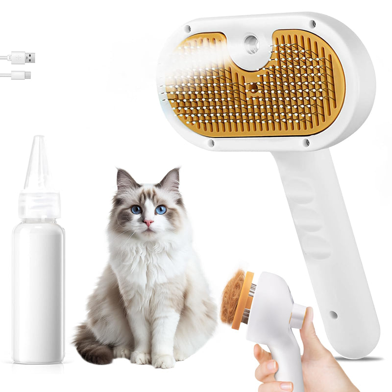 Pet Steam Brush for Dog & Cat – 3-in-1 Spray Hair Removal Comb – Steam for Shedding & Grooming – Water Brush for Long & Short Haired Pets – Spritz Defur Comb – Includes 2*Waterless Shampoo 7.7″-Empty Bottle - PawsPlanet Australia