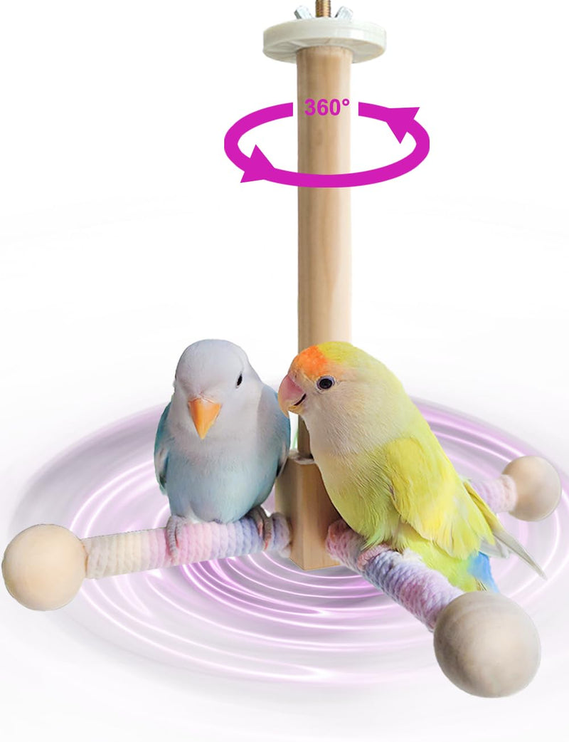 Bird Stand Perch Toy, 360° Rotating Natural Wooden Parrot Perch for Bird Cages, Colorful - PawsPlanet Australia