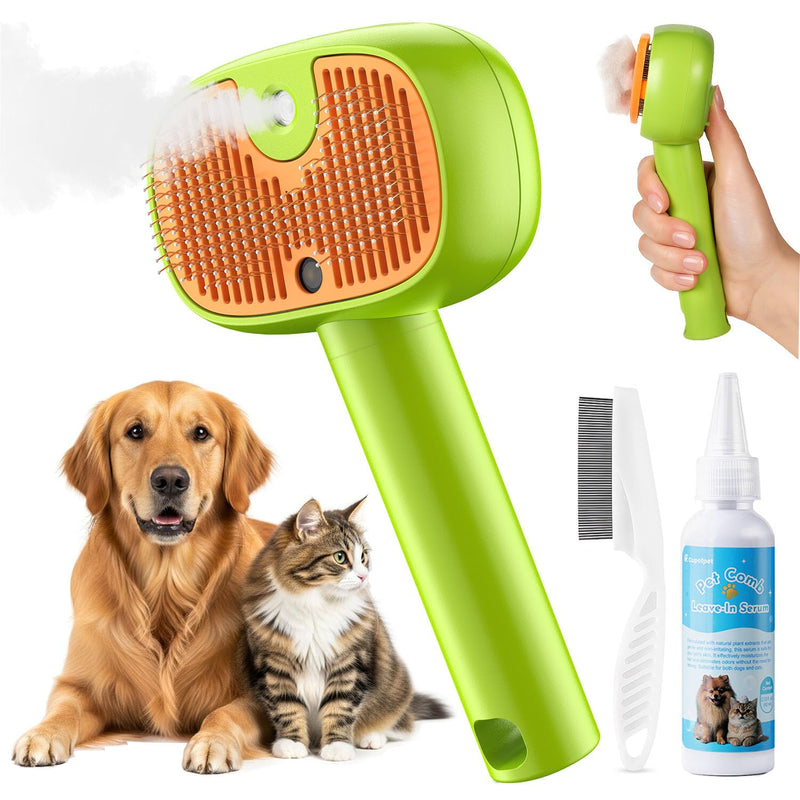 4-in-1 Cat Steam Brush, 2025 Upgraded Pet Steam Brush for Indoor Cats Dogs Spray Hair Removal Comb, 2 Spray Self-Cleaning Dog Brushes for Shedding,Massage,Cleaning Grooming (Green) Green - PawsPlanet Australia