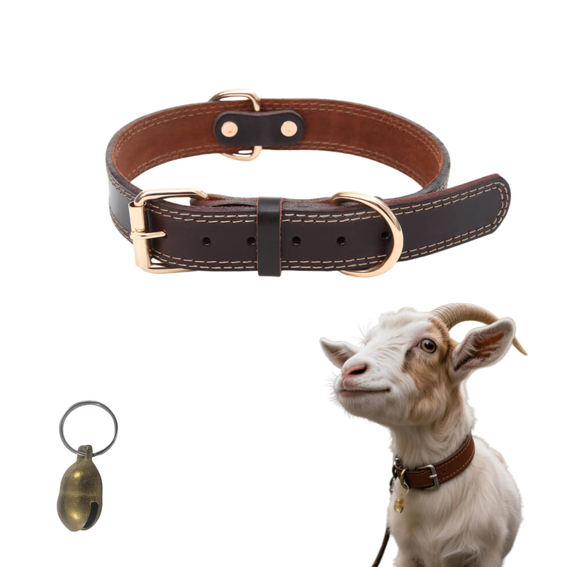Genuine Leather Goat Collar with Bell – Exquisite Hollow Bell, Adjustable & Durable for Pet Goats and Sheep,Alpacas,Deer (Brown, S-18 (Neck Fits 11"-15")) Brown S-18" (Neck Fits 11"-15") - PawsPlanet Australia