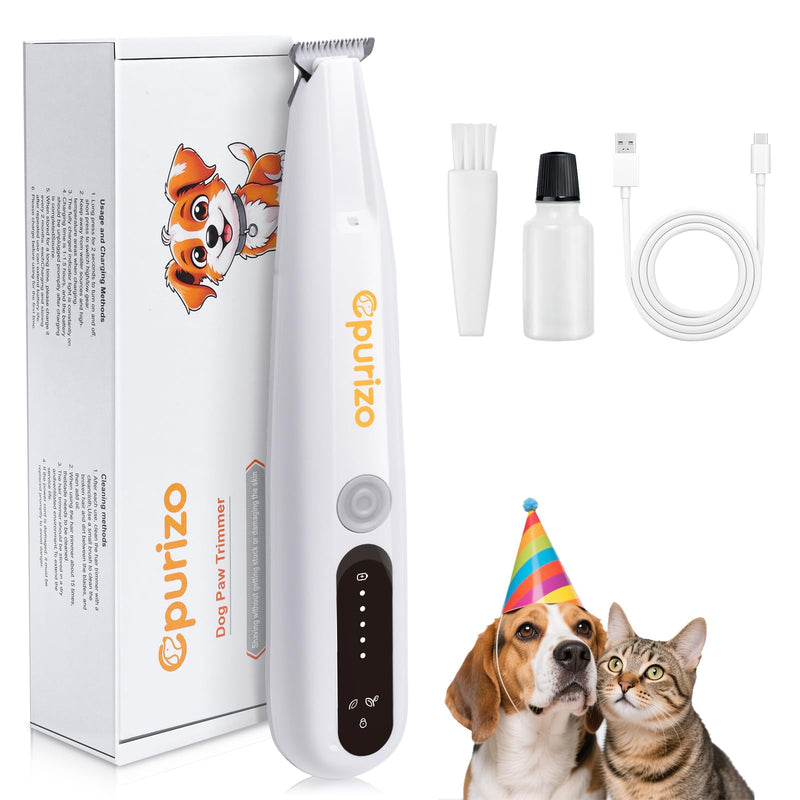 Dog Paw Trimmer with Led Display, 35db Dogs Grooming Clippers Kit with Led Light, Waterproof, Rechargeable Paw Trimmer for Grooming Dog and Cat Hair Around Paw Face Ears Eyes Buttocks White - PawsPlanet Australia