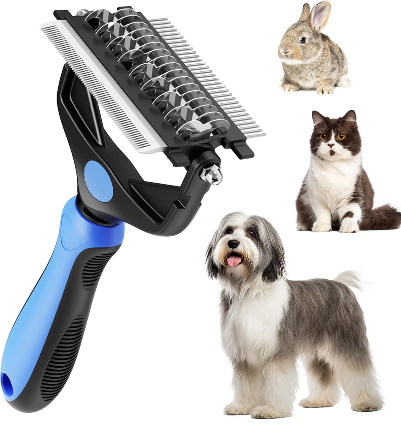 3-in-1 Pet Deshedding Tool – Grooming Brush for Dogs & Cats with Undercoat Rake & Dematting Comb (Blue) - PawsPlanet Australia