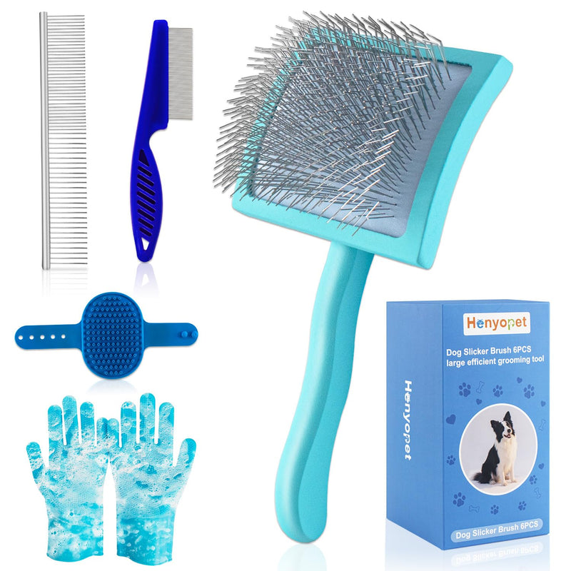 Slicker Brush for Dogs, Doodle & Poodle Brush for Long Haired Dog, Dog Slicker Brushes Goldendoodle Long Pin Detangler for Dematting (Large Curved) blue - PawsPlanet Australia