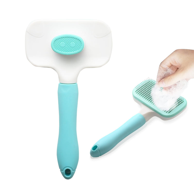 Self-Cleaning Pet Grooming Brush – Smooth Grooming Brush for Dogs and Cats, Easy Hair Removal with the Push of a Button, Gentle Shedding Remover for Small Pets, Comfortable Non-Slip Handle
