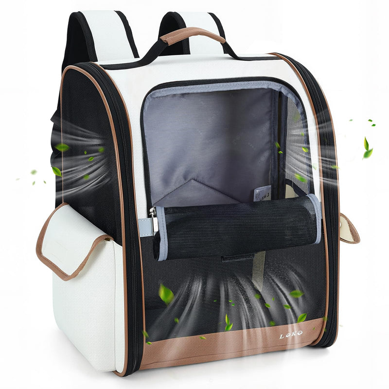 Lekereise Cat Backpack Carrier, Pet Carrier Backpack Airline Approved for Small Dogs Medium Cats Fit Up to 18 Lbs, Dogs Foldable Backpack Carrier for Travel, Hiking, Beige 13.39"L x 11"W x 16.53"H - PawsPlanet Australia