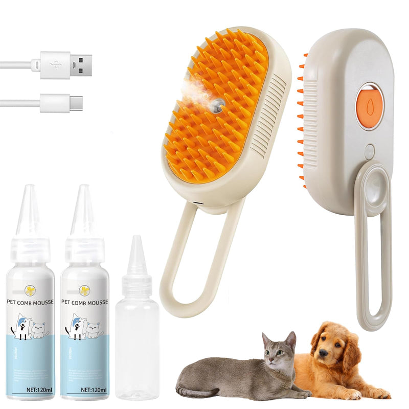 4-in1 Cat Steam Brush for Shedding & Grooming, Spray Hair Removal Comb with 2 Waterless Shampoo, Cat and Dog Brush for Shedding, Pet Grooming Comb Hair Removal Tool for Cats and Dogs 4.7''-2*Shampoo - PawsPlanet Australia