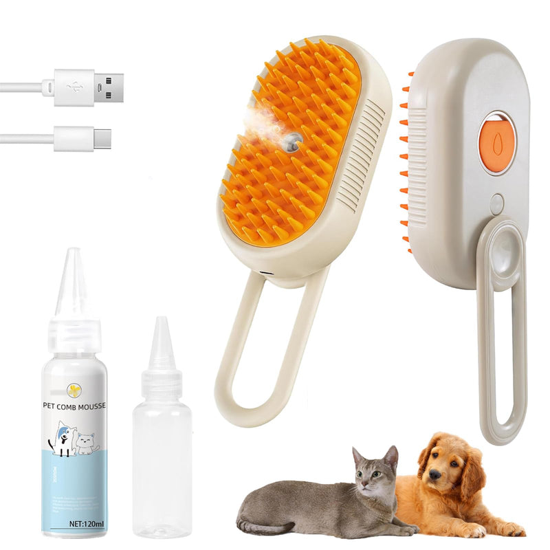 4-in1 Cat Steam Brush for Shedding & Grooming, Spray Hair Removal Comb with 1 Waterless Shampoo, Cat Brush for Massage, Pet Grooming Comb Hair Removal Tool for Cats and Dogs 4.7''-1*Shampoo - PawsPlanet Australia