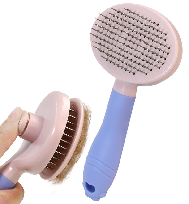 Pet Self-Cleaning Slicker Brush for Dogs & Cats, Deshedding Grooming Comb, Removes Loose Undercoat Hair & Mats, Skin-Friendly Massaging Tool for Long/Short Fur, Large & Small Breeds (Purple) Purple - PawsPlanet Australia