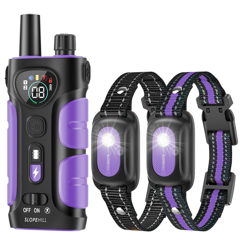 SLOPEHILL Dog Shock Collar,4200FT Dog Training Collar with Remote,IPX8 Waterproof E-Collar with Beep,Vibration,Shock,Flashing Light,No Shock Model,Electric Shock Collar for Dogs,Purple 2PCS Purple