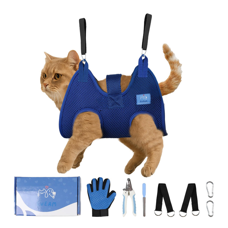 Pet Grooming Hammock for Cats & Small Dogs – Nail Clipping Kit with Sling, Clippers, File, Glove, Straps & Carabiners – Ideal for Trimming & Ear Cleaning – [S/XS] (Black, Small) Black - PawsPlanet Australia