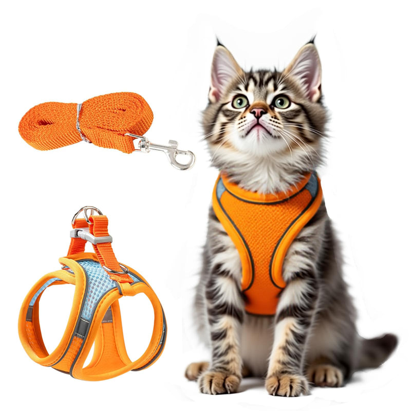 【Escape-Proof Guarantee】 Jieffifa Cat Harness and Leash Set - Adjustable Soft Vest, Reflective Step-in Design for Safe Walking (XXS, Orange/Blue) Orange/bule - PawsPlanet Australia