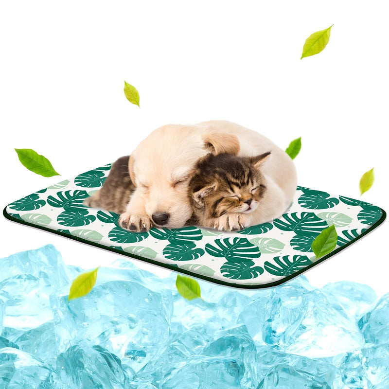 NWK Pack of 4 Pet Cooling Mat -Q-Max>0.345 Ice Silk Cooling Mat for Dogs & Cats Portable & Washable Pet Cooling Blanket, Car Seats, Beds for Summer (4pcs, Green Leaf, 27'' X 20'' X 0.3'') Medium (27'' x 20'' x 0.3'') - PawsPlanet Australia