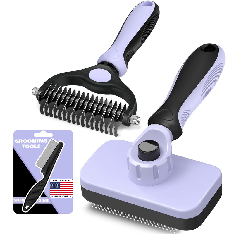 3PCS Self Cleaning Slicker Brush & Pet Grooming Rake & Bath Brush for Dogs,Cats and Horses | Double-Sided Dematting Comb & Skin Friendly Deshedding Grooming Tool | Pet Supplies(Light Purple Black) H-Light Purple Black - PawsPlanet Australia