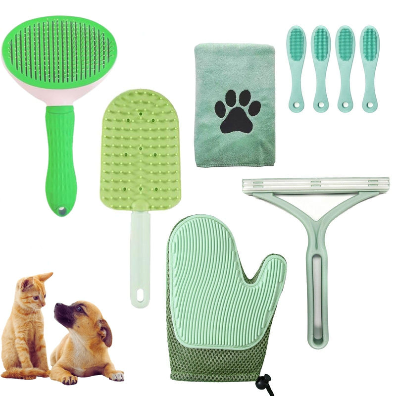 Dog Grooming Kit 9pcs Dog Brush for Shedding- Self-Cleaning Slicker Brush,Grooming Glove,Cat Comb,Pet Toothbrush,Towel & Travel Bag – Ideal for Long & Short Hair Pets - PawsPlanet Australia