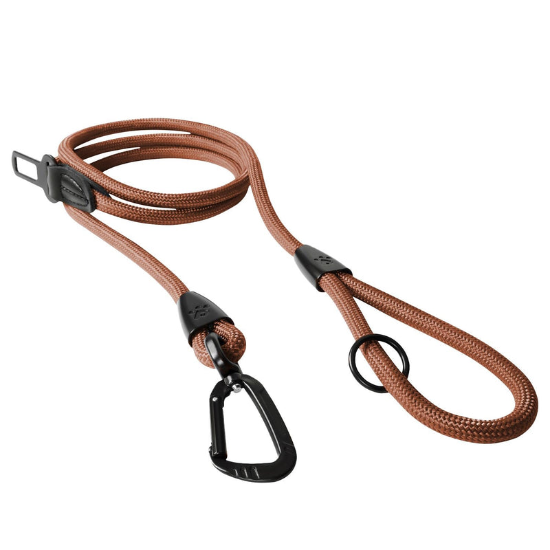 PawsPassion Rope Dog Leash 6 FT, 2-in-1 Heavy Duty Dog Leash with Seat Belt Buckle, Tangle Free 360ｰ Swivel Aviation Aluminum Carabiner, All Metal Hardware, Alloy O-Ring (Canyon Red) Canyon Red - PawsPlanet Australia