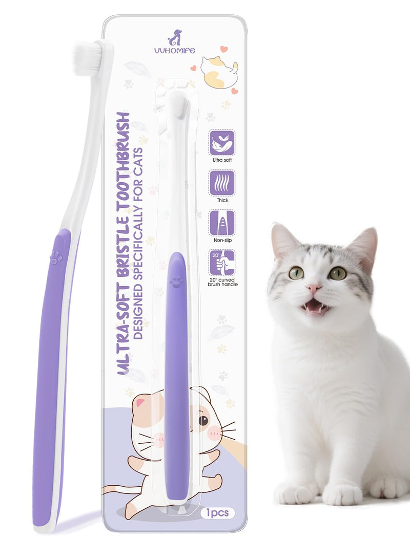 Cat Toothbrush for Kitten Teeth Cleaning – Soft Bristle Cat Dental Brush Set with Compact Head – Gentle Oral Care Tool for Daily Brushing Routine, Loved by Vets and Fur Babies 1 Count (Pack of 1) Purple - PawsPlanet Australia